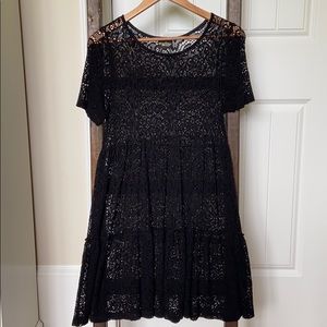 Lacy A-line Black Dress with Tiers, S, Excellent